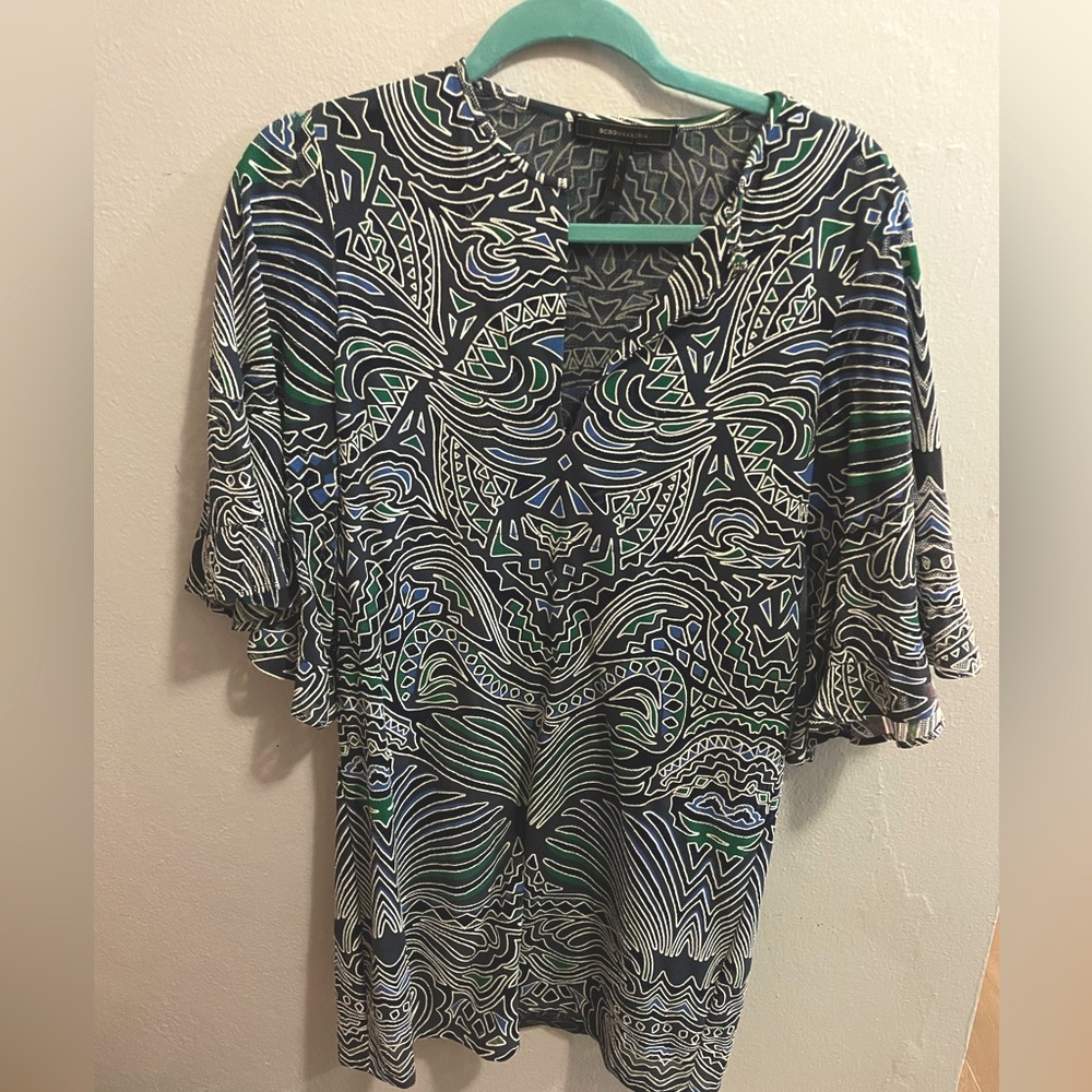 BCBGMaxAzria short dress, flounce sleeves XS